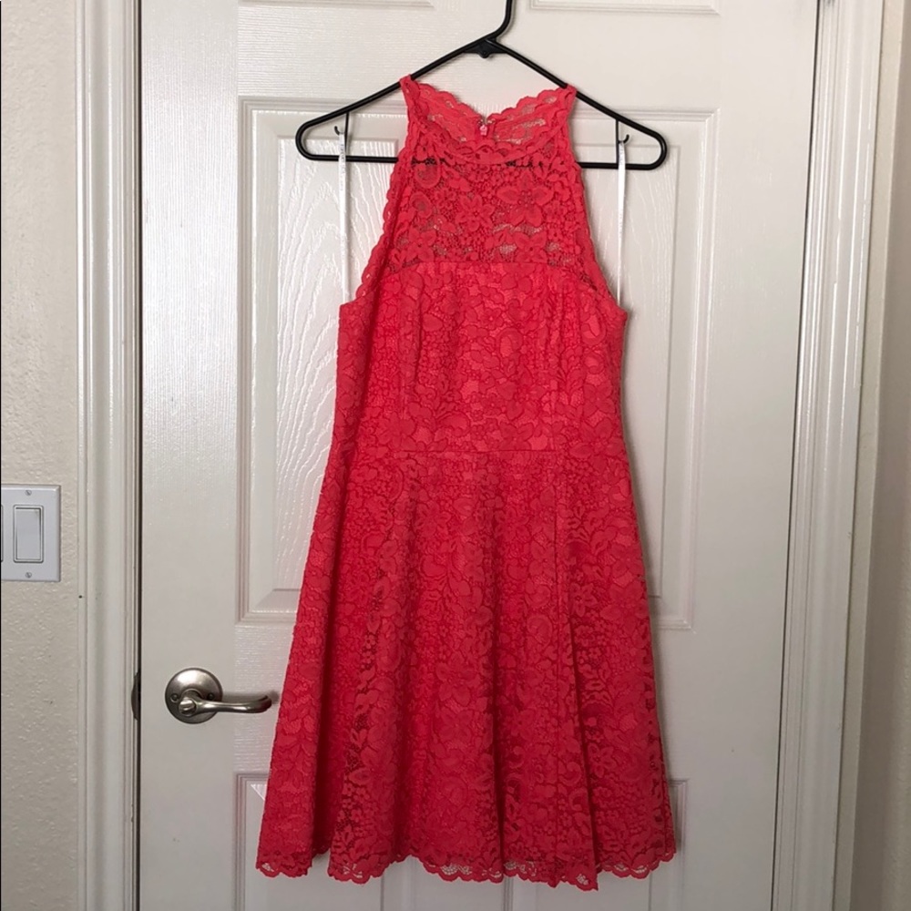 Forever new halterneck full lace dress (Coral)